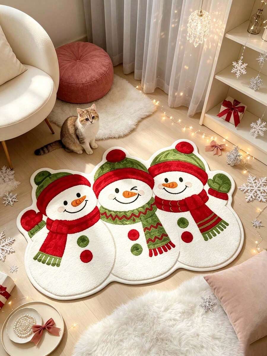 1pc 3-Piece Christmas Snowman Doormat, Christmas Gift, Door Mat, Small Rug, Welcome Mat, Carpet, Floor Mat, Outdoor Doormat, Kitchen Rug, Home Decor, Front Door Mat, Area Rug, Outdoor Mat - Multicolor - View 1