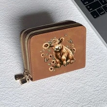 Highland Cow Print Card Holder, Lightweight Fashion Women's Wallet, Suitable For Daily Use, Dual Zipper Mini Wallet/Coin Purse/Card Holder - Multicolor - View 21
