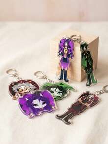 6pcs Freak Circus Acrylic Keychains, Chibi Big Head & Full Body Jester/Harlequin Design, Anime Cartoon Style, Backpack/Shoulder Bag Charm, Car Key Ring Accessory, Ideal Gift For Anime Fan/Friend - Multicolor - View 5