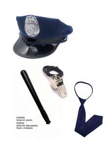 Cosplay Costume Accessories Set Police Hat Role Play Hat Set Hat Headset Walkie Talkie Whistle Tie Set Cosplay Party Stage Performance Costume Halloween - Multicolor - View 1