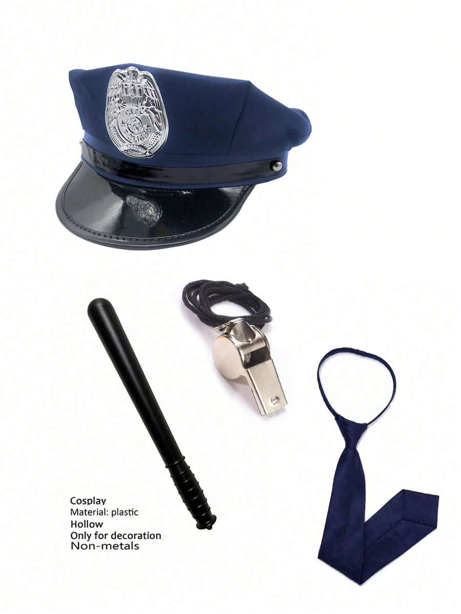 Cosplay Costume Accessories Set Police Hat Role Play Hat Set Hat Headset Walkie Talkie Whistle Tie Set Cosplay Party Stage Performance Costume Halloween - Multicolor - View 1