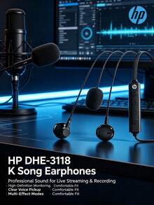 HP Wired Earphones For Gaming/Singing/Live Streaming, Professional Sound Card In-Ear Monitor With HD Microphone 2-In-1 - View 2