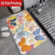 1pc Flannel Bath Mat, Colorful Butterfly Print Bathroom Carpet, Low-Profile Thin Flannel Rug, Non-Slip Rubber Backing, Absorbent Washable Door Mat, Shower Room Carpet, Hallway Entrance Rug, Apartment Home Decor, RV Camping Mat, Birthday Party, Housewarming Gift - Multicolor - View 14