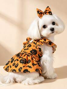 1pc Dog & Cat Mesh Wedding Dress With Bow, Cute Fashion Elegant Charming Creative Personalized Design Printed Pet Dress - Multicolor - View 1