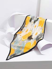 1pc New Summer Fresh Lemon Fruit Floral Pleated Silk Scarf, Satin Pointed Triangle Necktie, Spring/Summer Outfit Bag Decoration Small Scarf - Multicolor - View 8