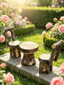 Mini Garden Table & Chair Set, Outdoor Garden Furniture Accessories Series - B - View 2