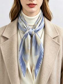 1pc New Style Mature Chic Horse Bit Chain Pleated Silk Scarf, Satin Pointed Triangular Bandana, Commuter Outfit Bag Decor Small Neck Scarf - Multicolor - View 6
