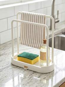 1pc Kitchen Sink Cloth Drying Rack, Can Dry Towels, Store Sponges And Steel Wool, Suitable For Kitchen Countertop And Sink Area, Freestanding Double Bar Plastic Stand, Ideal Housewarming Gift - Multicolor - View 11