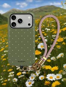 GIIPPA 1件橄欖綠底色配淺粉色波點設計，Phone 17 Pro Max 手機殼 + 手鍊，相容於 Phone 16 Pro Max、15 Pro Max、14 Pro Max，韓式高端時尚趣味手機殼，適用於 11/12/13/14/15/16 Pro Max Plus，男女皆宜的優雅設計，送給女友的完美禮物，適合聖誕節、情人節、復活節、婚禮季和生日！ - 橄欖綠 - 查看 9
