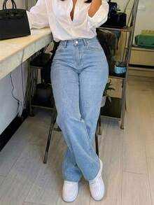 Women's Casual Washed Straight Leg Jeans Autumn - Light Wash - View 2