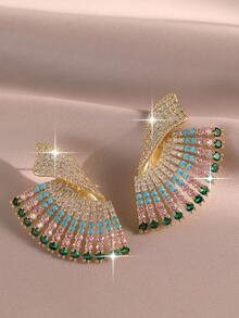 1pair Fashion Wing Shape Multi-Color Full Paved Cubic Zirconia Earrings, Colorful Unique Jewelry For Wedding Party Photoshoot Travel Daily Wear & Gift - Colorful - View 6