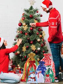 Large Christmas Drawstring Bags (Many Sizes), Suitable For Christmas Gift Packaging, Christmas Home Decor, Christmas Gifts And Christmas Party Supplies(10/5/1pc) - Multicolor - View 6