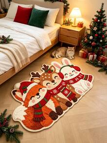 1pc Christmas Fox Deer Rabbit Shaped Doormat, Christmas Hat Scarf Welcome Mat, Carpet, Floor Mat, Christmas Rug, Bedroom Rug, Area Rug - Multicolor - View 2
