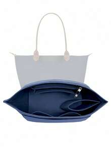 Tote Bag Organizer Insert, Felt Handbag Organizer With Multiple Pockets, Zipper Pouch, Bag In Bag - Navy Blue - View 2