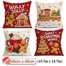4pcs/1pc Christmas Gingerbread Man Pattern Pillow Case, Single-Sided Printed Pillow Case, Suitable For Living Room, Bedroom, Home Decor, All-Season Pillow Case - Multicolor - View 17