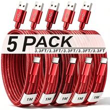5pcs USB-C Nylon Braided Fast Charging Data Cable, Multiple Specifications Available, Compatible With Apple, Pixel And Android Devices - Multicolor - View 7