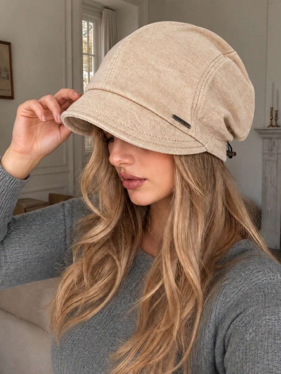 1pc Women's Striped Knit Bucket Hat, Adjustable Drawstring Short Brim Bucket Hat, Minimalist Slouchy Accessory, Suitable For Autumn/Winter Daily Wear - Multicolor - View 1