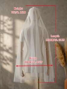 Bridal Veil Lace Flower Pearl Wedding Veil Soft Tulle Wedding Veil Without Comb - Off White - View 7