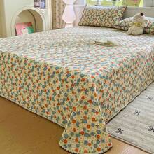 3-Piece Bed Sheet Set With Lace Trim, Botanical Print Design, Crochet Lace, British Country Style, Suitable For Single, Double, And Student Beds - Multicolor - View 3