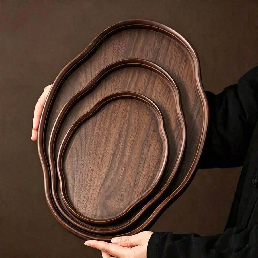 1pc Bamboo & Wood Decorative Tray - Vintage Asymmetrical Shape Serving ...