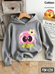 Fall/Winter 3 Pieces Set Girls' Hooded Fleece Sweatshirt, Unicorn, Star, And Cartoon Animal Patterns, Gray Long Sleeve Soft Y2K Style - Heather Gray+Heather Gray+Heather Gray - View 3