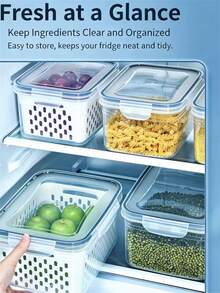 1/3 Food Strainer Basket, Household Sealed Refrigerator Storage Box With Strainer Basket And Lid, Suitable For Storing Various Fruits And Vegetables - White - View 5
