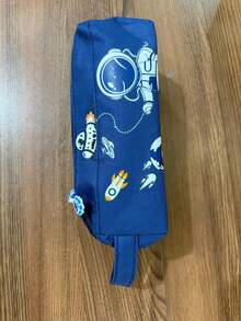 1pc Blue Astronaut Portable Pencil Case, Cute Stationery Bag, Student Supplies Storage Bag, Office Double Layer Large Capacity Canvas Pencil Box, Desktop Organizer, Random Color, Random Packaging - A - View 7
