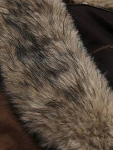 Autumn/Winter Solid Color Faux Fur Collar Lapel Long Sleeve Loose Suede Coat, Elegant Luxury Casual Daily Faux Fur Jacket - Coffee Brown - View 7