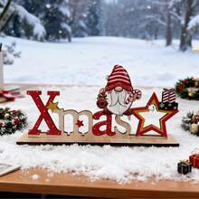 Christmas Letter Base Wooden Desktop Decor, 3 Styles Available: Snowman House, Santa Claus & Reindeer, Faceless Design, Hand-Painted Solid Wood Craft, Includes Stable Base For Display, Desktop & Countertop Decoration, Creates Winter Holiday Atmosphere, Holiday Home Decor Gift - A - View 8
