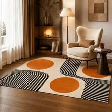 1pc Orange Polka Dot Curved Geometric Rug, Geometric Living Room Mat, Soft And Thick, Skin-Friendly, Design-Driven. Living Room Bedroom Vintage Style Soft Decor Mat, Artistic Atmosphere Home Mat, Decorative Rug, Bedroom Decor, Small Rug, Rug, Home Decor, Living Room Rug - Multicolor - View 3