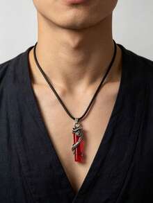 1pc Vintage Simple Dragon Pillar Pendant Necklace For Men - Antique Silver - View 6