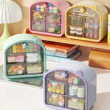 1pc Macaron Color Cat Ear Transparent Storage Box, Multi-Compartment Drawer Style, Desktop Organizer For Cosmetics, Hair Ties, Hair Clips And Miscellaneous Items - Multicolor - View 2