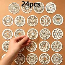 12/24pcs Mandala Hollow Stencils - Round Patterns Suitable For Rock, Wall And Furniture Decoration, Rock Art Projects, DIY Crafts, Murals - Random Style - Painting Template - View 7