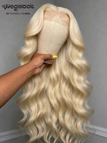 MEGALOOK 613 Blonde Body Wave 13x6 Lace Frontal Wig 100% Human Hair HD Lace Pre Plucked Natural Hairline Transparent Lace With Drawstring Bleached Knots Pre-Cut Lace Beginner Friendly - S613 - View 2
