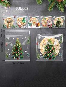 100pcs 5-In-1 Christmas Transparent Self-Adhesive OPP Packaging Bags, Clear Sealable Plastic Bags, Tear-Resistant Gift Bags, Convenient For Holiday Party Snacks, Christmas Candy, Small Gifts And Gift Giving Needs - Multicolor - View 8