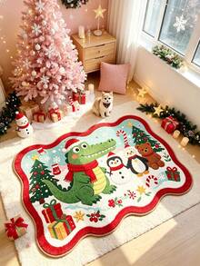 1pc 2D Printed Penguin & Crocodile Decorative Rug, Thickened Carpet, Plush Rug, Autumn/Winter Rug, Decorative Rug, Bedroom Decor, Small Rug, Carpet, Home Decor, Living Room Rug, Living Room Small Rug, Bedroom Rug, Living Room Home Decor, Outdoor Rug, Washable Rug - Multicolor - View 5