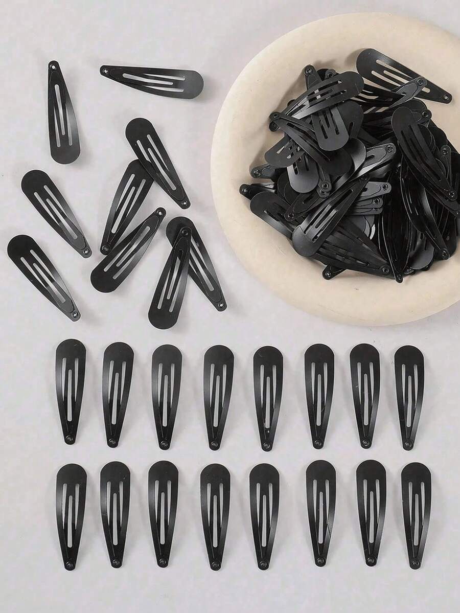 100pcs/Set 1.96 Inch Black Elastic Hair Clips, Non-Slip Snap Hair Clips, Cute Y2K Hair Clips, Braiding Bangs Makeup Bathing, Women's Daily School Hair Accessories - Black - View 1
