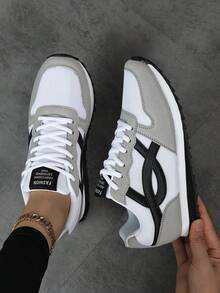 Women's Vintage Round Toe Lace-Up Soft Sole Comfortable Casual Versatile Breathable Summer Daily Running Solid Color Athletic Shoes - Grey - View 3