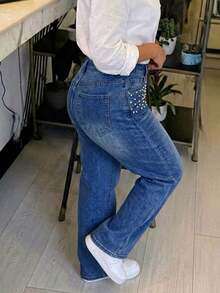 Women's Casual Straight Leg Denim Jeans With Pockets And Buttons - Dark Wash - View 6