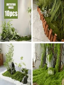 10pcs, Realistic Artificial Moss For DIY Indoor/Outdoor Decoration, Coverage Area 24*24cm, For Glass Containers, Aquariums, Flower Pots, And Landscaping - Easy To Install, Low Maintenance, Durable Plastic Moss For Home Garden Decor - Multicolor - View 8