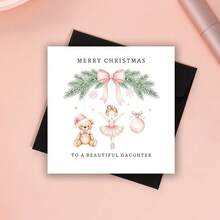 Christmas Card For Daughter, Daughter Christmas Card, Merry Christmas Card For Girl, Cute Ballerina Bear Card - Multicolor - View 6