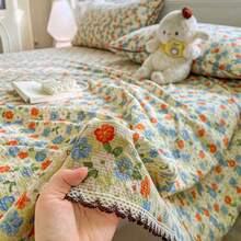 3-Piece Bed Sheet Set With Lace Trim, Botanical Print Design, Crochet Lace, British Country Style, Suitable For Single, Double, And Student Beds - Multicolor - View 2