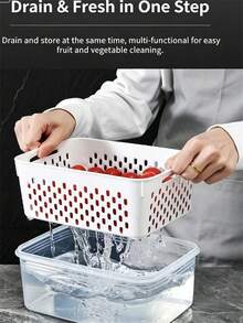 1/3 Food Strainer Basket, Household Sealed Refrigerator Storage Box With Strainer Basket And Lid, Suitable For Storing Various Fruits And Vegetables - White - View 6