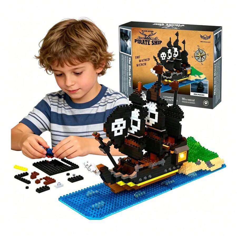 Juego De Bloques De Construcción 3d Del Barco Black Pearl - 1 - Ver 1