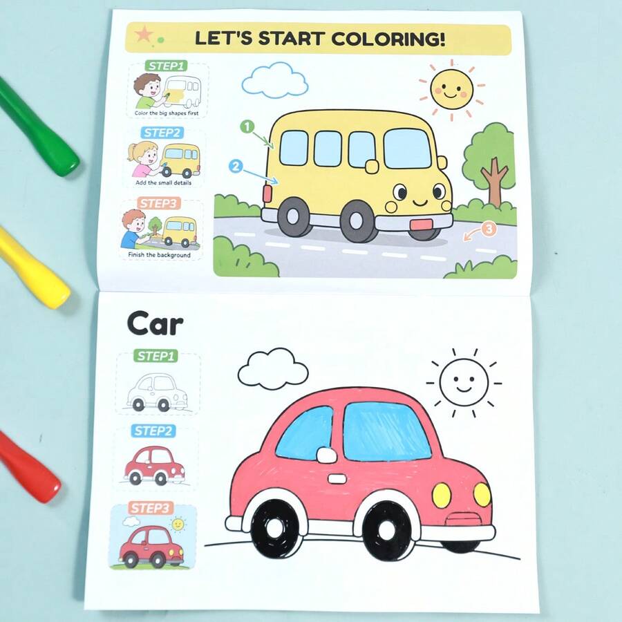 Children's Step-By-Step Drawing And Coloring Book, Farm Animals And Transportation, Thick Lines Large Patterns, Coloring Workbook, Student Early Education Fun Drawing Enlightenment Coloring Practice Book, Back To School Drawing Learning Supplies, Christmas Learning Gift - Multicolor - View 1
