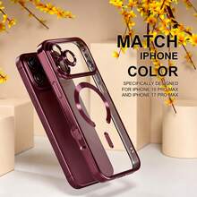 Magnetic Transparent Phone Case, Compatible With IPhone 18 Pro Max 18 Pro, With Camera Lens Protection, Electroplated Frame, Thin Soft TPU Protective Shell, Suitable For 17 Pro Max 16 Pro Max 15 14 Plus 13 12 11 XS Max XR 7 8 Plus SE 2022 - Cherry Red - View 3