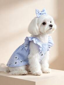 1pc Dog & Cat Mesh Wedding Dress Bowknot Cute Fashion Elegant Charming Creative Personalized Design Printed Pet Dress - Multicolor - View 3