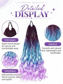 Color Gradient Braided Ponytail Hair Piece, Curly Wavy Ends Clip‑In Ponytail Extension For Women Party Daily Wear - Multicolor - View 2