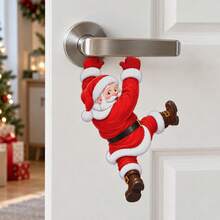 Fun Hanging Santa Claus Stickers, Christmas Wall Decals, Climbing Santa Door Decor, Holiday Home Decoration, Removable Christmas Stickers For Doors, Refrigerators, Car Windows, Walls, Christmas Party Decor - Christmas Wall Decals - View 4