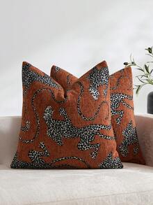 1pc/2pcs Rust (No Insert) Animal Pattern Cushion Cover, Fashionable Vintage Comfortable Leopard Pattern Chenille Pillowcase, Suitable For Daily Home Decor, Sofa, Bed, Bedroom, Gift, Holiday Decoration, Spring Summer Autumn Winter, All Seasons - Rust - View 12